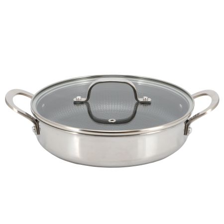 Better Chef 10 Inch 3-Ply Stainless Steel Nonstick Deep Fry Pan with Lid in Silver